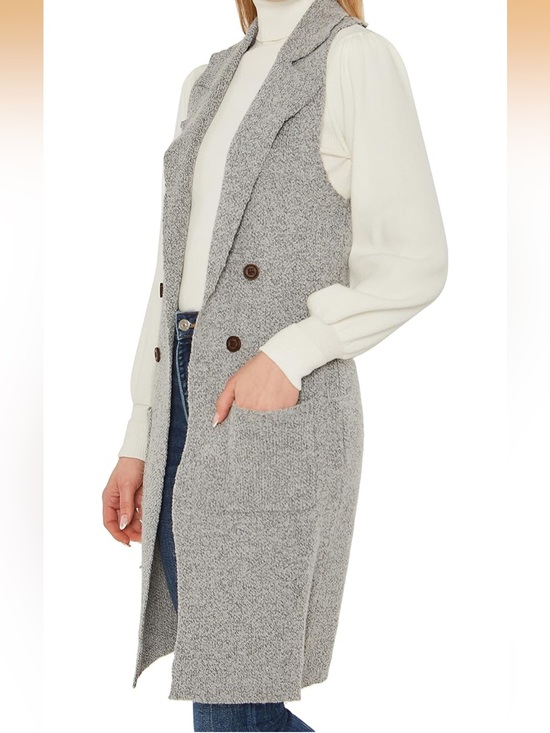 Love Tree Sweaters - Love tree Grey Double-Breasted Knit Long Vest